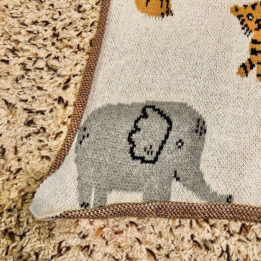 Kanodia BABY BLANKET Safari Jungle Elephant Tiger Giraffe 100% Cotton Knit Throw